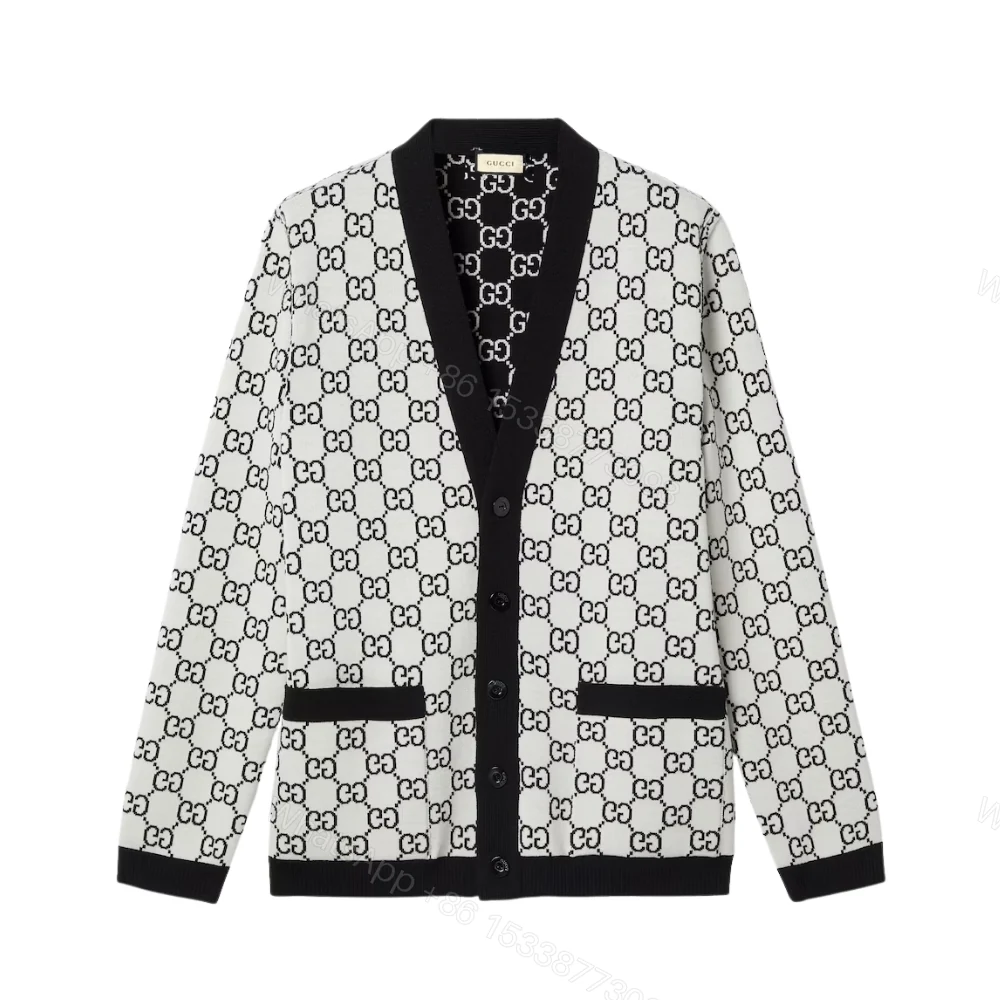 Gucci Reversible Gg Wool Jacquard Cardigan Black And White — view 1
