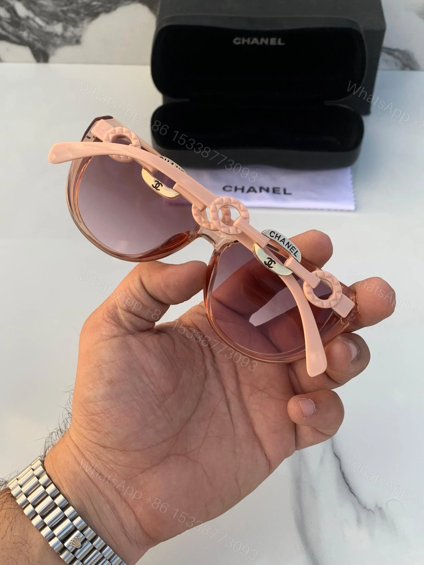 View 4 of Chanel Cat-Eye Pink Sunglasses Plastic Frame