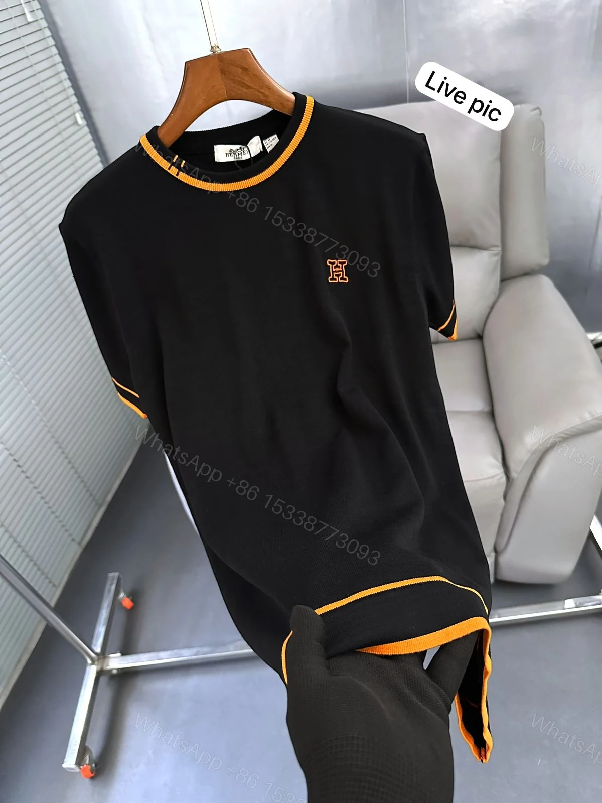 View 8 of FIRST COPY HERMES DESIGNER KNITTED ROUND NECK SUMMER T-SHIRT