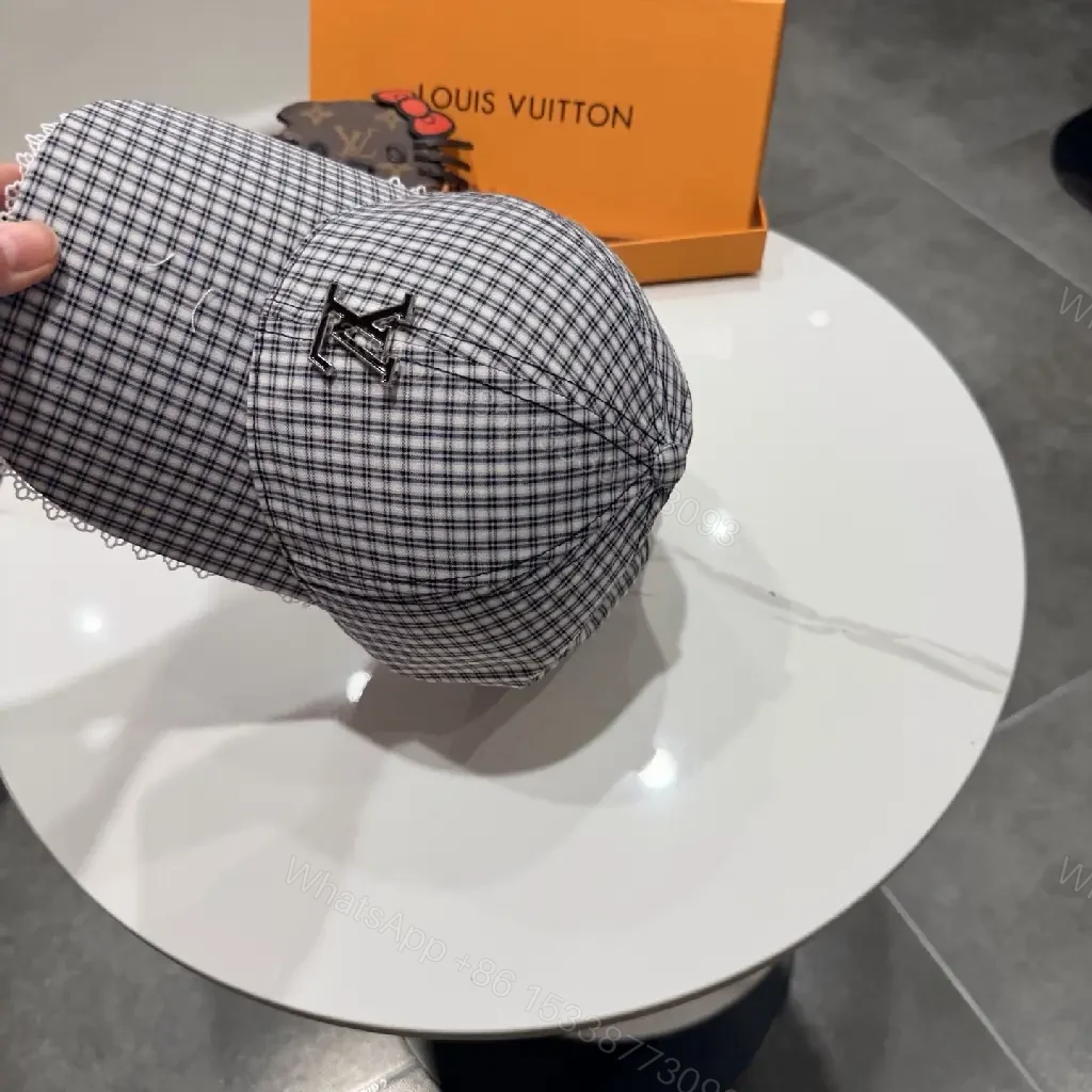 View 7 of Structured Plaid Cap with Subtle Monogram, Modern Textured Cap
