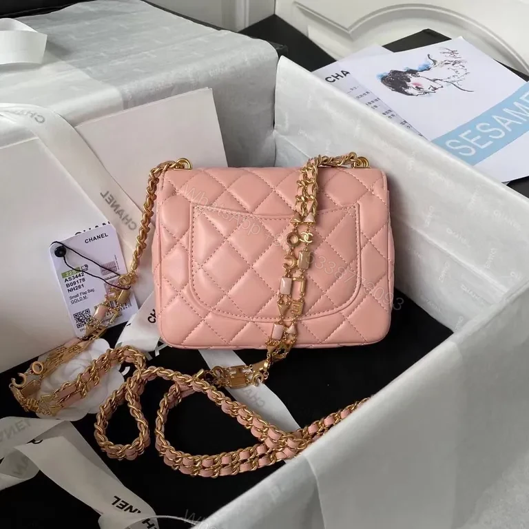 View 3 of Chanel-Inspired Quilted Flap Bag: Soft Pink, Gold Chain