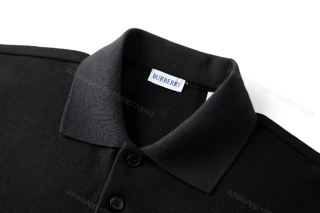 View 4 of Black Cotton Polo with Burberry Logo Embellishment Shirt