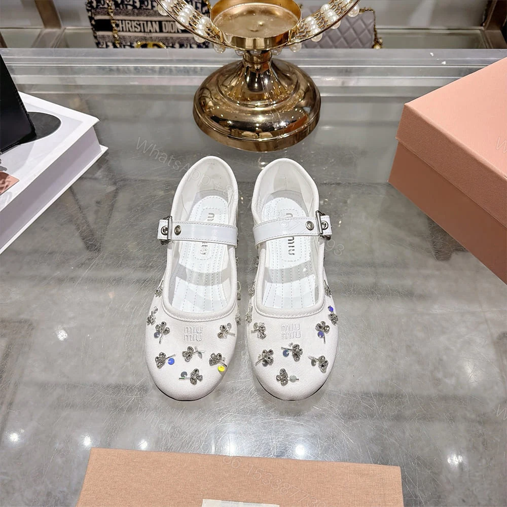 View 3 of MIUMIU Embroidered drill ballerinas 545620