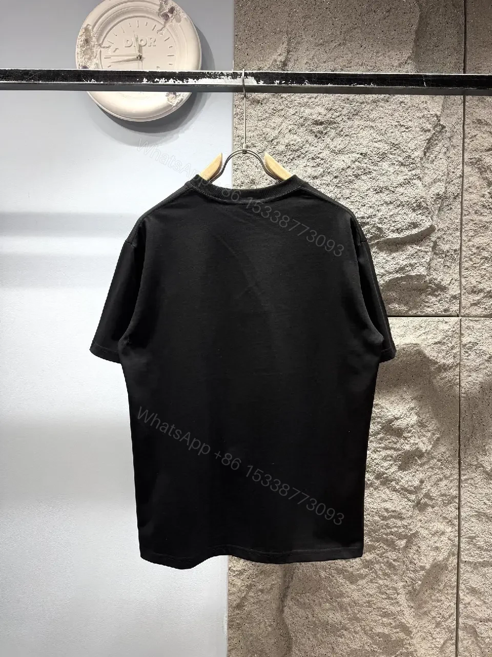 View 9 of Statement Black Cotton Tee with Bold Metallic Logo Detail