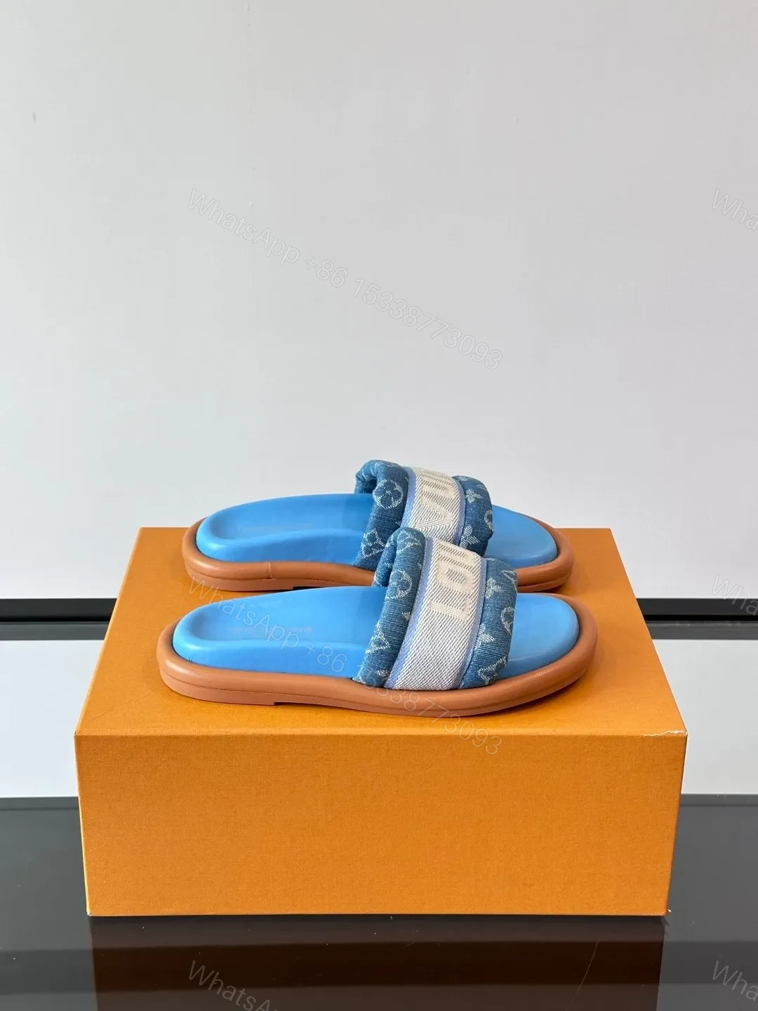 LV Men Blue Denim Canvas Slides — view 1