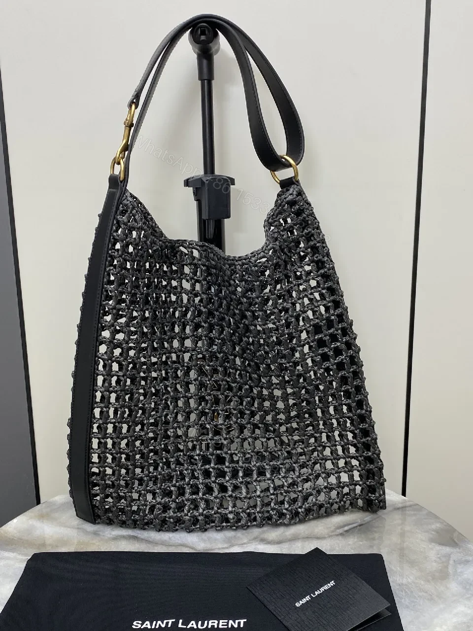 View 5 of Open-Weave Tote: Textured Luxury with Gold Charm, Tote Bag