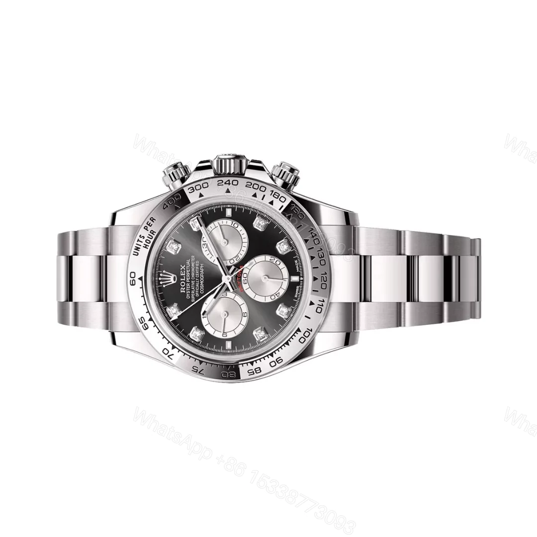 View 3 of Replica Rolex Cosmograph Daytona White Gold Black Dial Diamond Markers 40mm