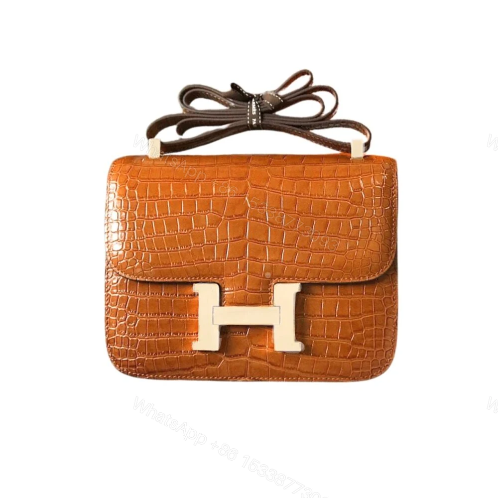 Hermès Mini Constance 19 Shiny Alligator Palladium Hardware Gold 19Cm — view 1