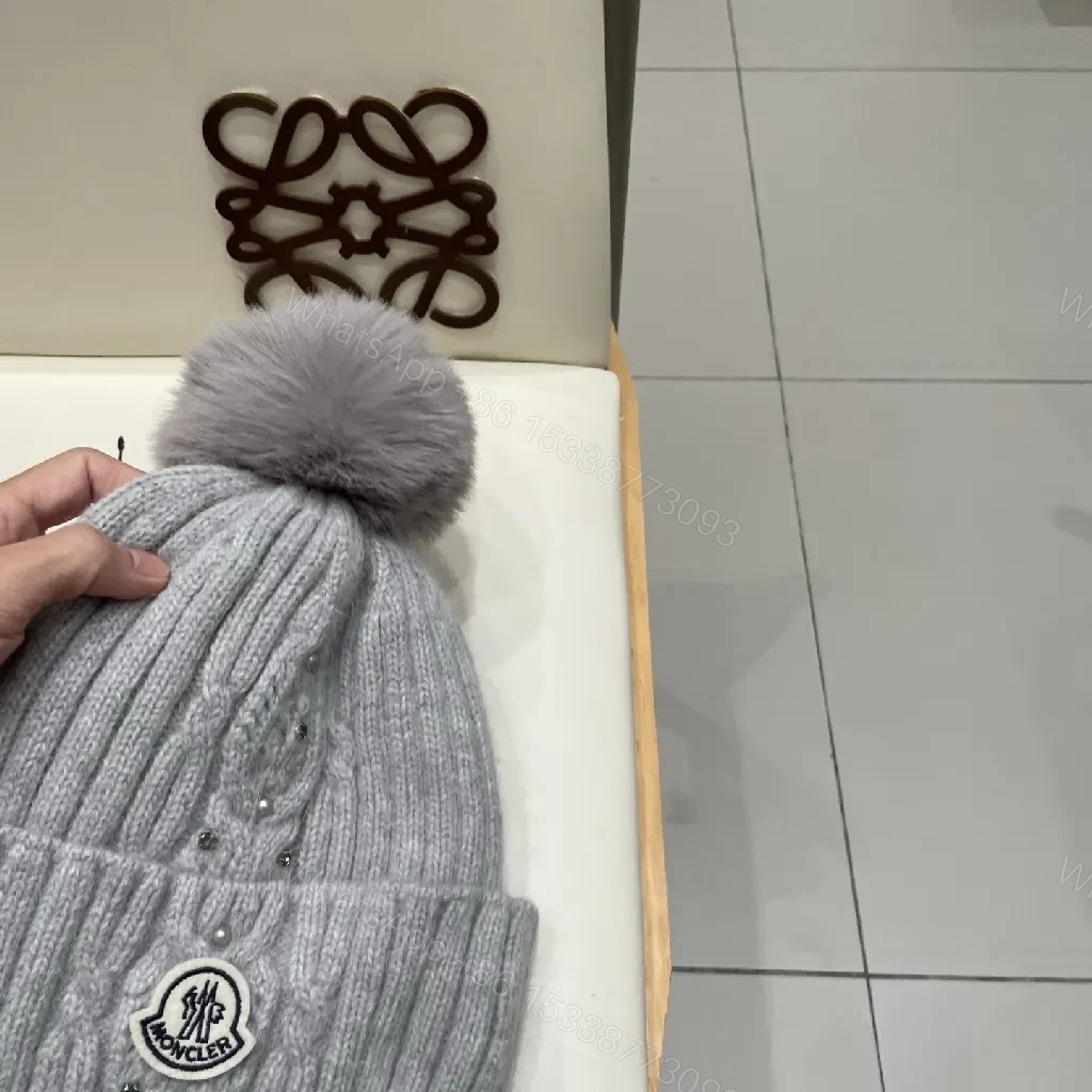 View 9 of Cozy Knit Beanie with Pom Pom—Gray, Acrylic/Wool, Modern Luxe, Plush Warmth, Beanie