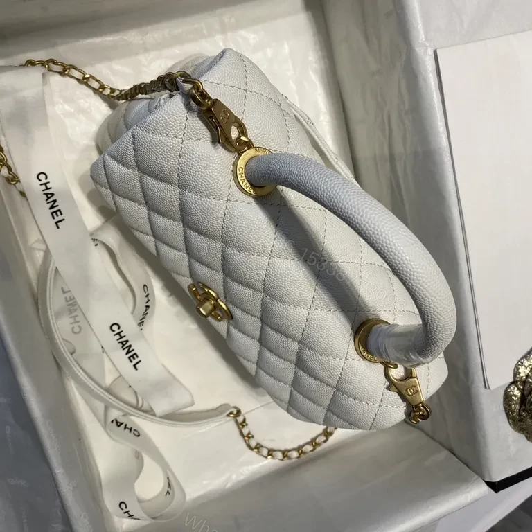 View 2 of Quilted White Leather Mini Bag: Luxe CC Chain Style