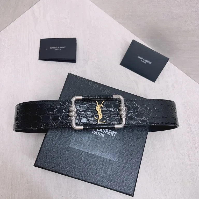 View 2 of Statement Leather Belt with Iconic YSL Hardware - Bold & Refined