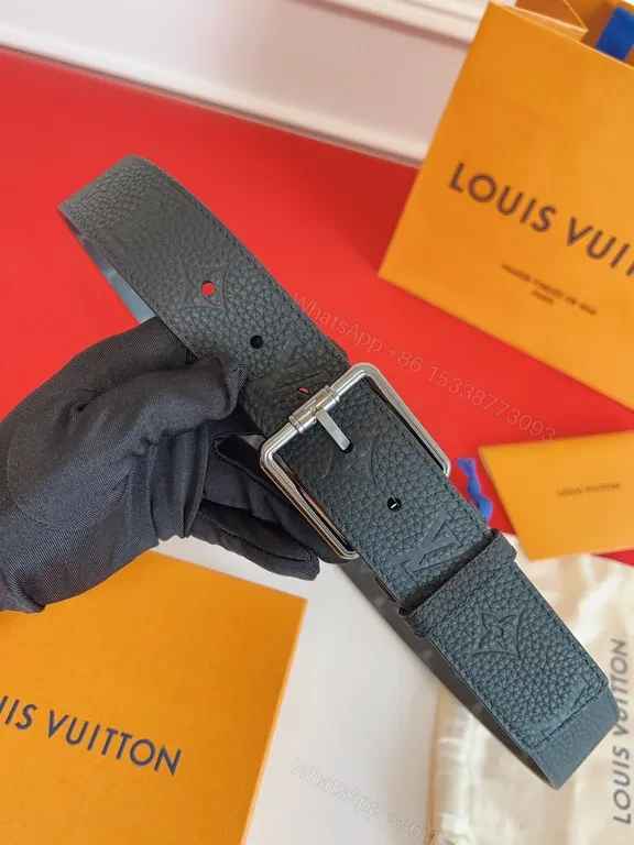 View 3 of Patterned LV Monogram Leather Belt with Silver Buckle - Luxury Style
