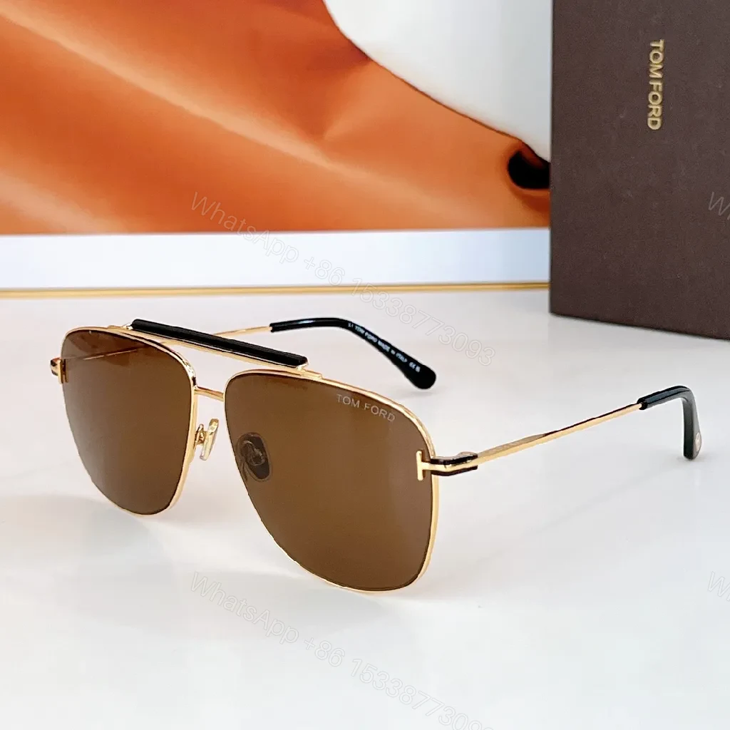 Gold-Tone Aviator Sunglasses with Brown Gradient Lenses, Modern Detail, Slim Frames — view 1