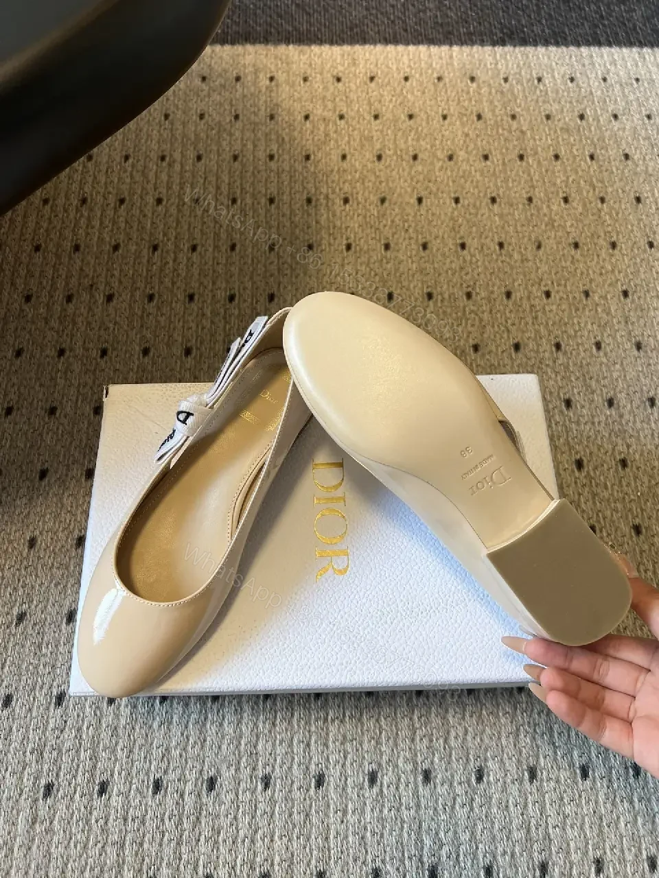 View 4 of Patent Slingback Pumps with Dior-Style Ribbon Straps