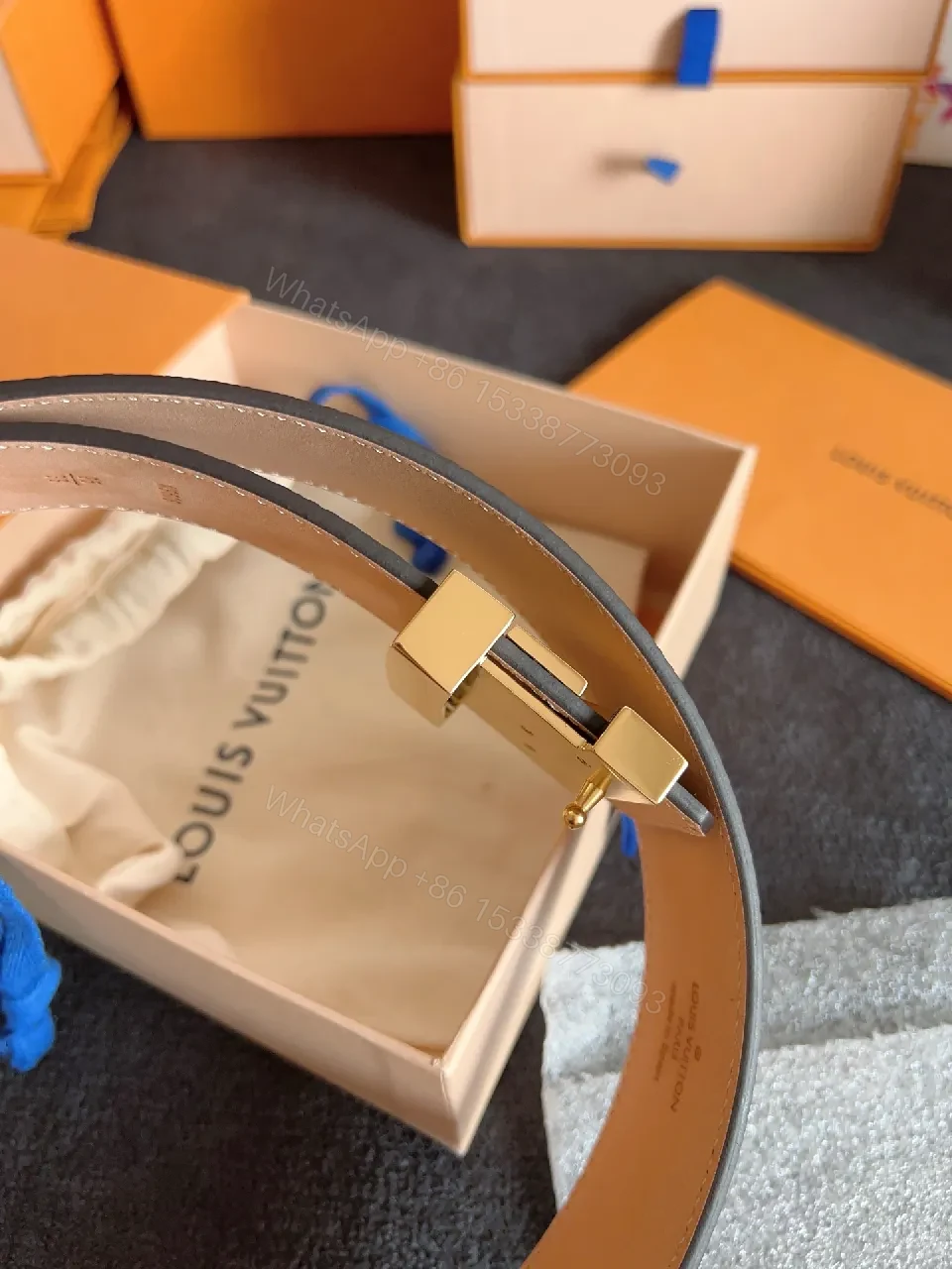 View 2 of Lux Monogram Belt: Gold Buckle, Everyday Luxury Accessory
