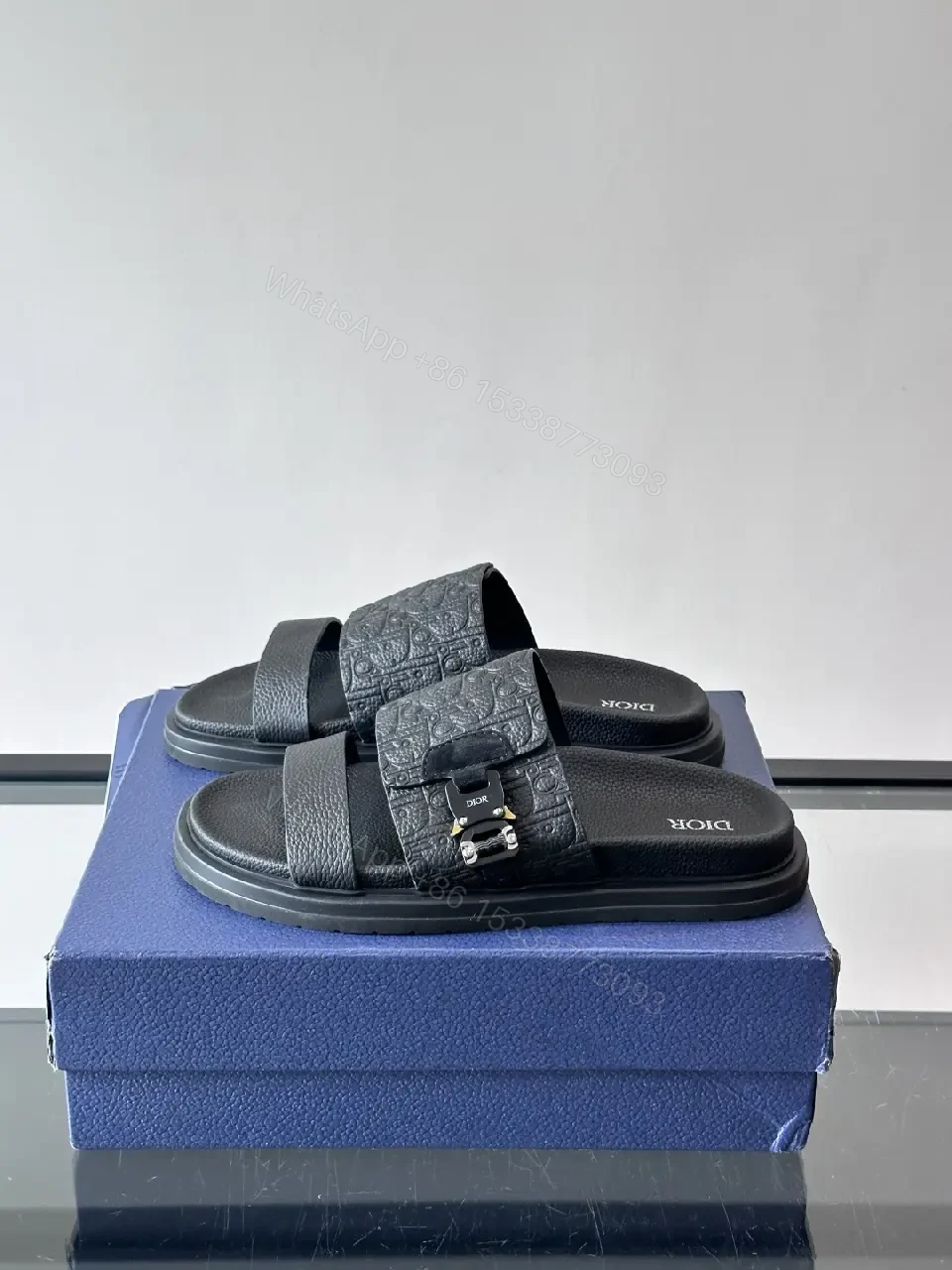 View 7 of Blue Leather Sandals Dior Style Buckle Sandals