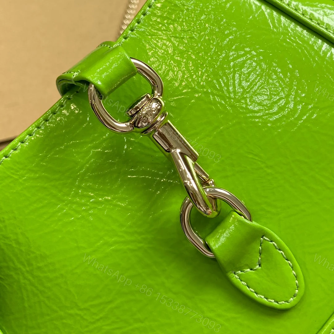 View 6 of JACKIE NOTTE MINI BAG 19 IN LIME GREEN CRACKED LACQUER CALFSKIN GOLD HARDWARE