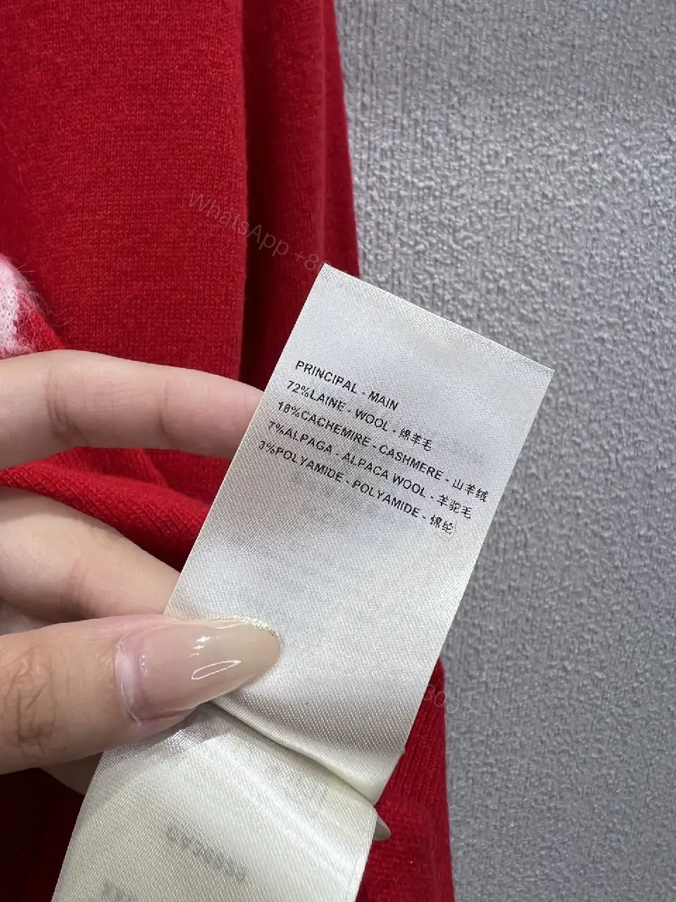 View 7 of Red Knit Crewneck with White Script Sweater Edge