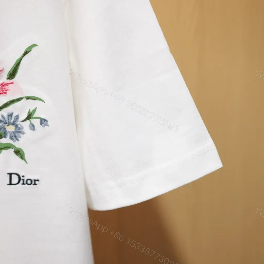 View 10 of White Cotton Tee Floral Embroidered Round-Neck Shirt