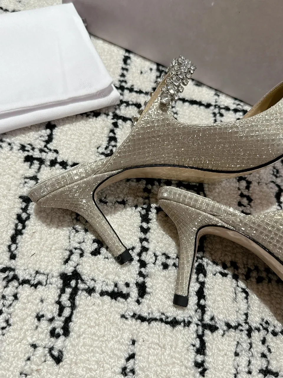 View 8 of Glimmering Pointed-Toe Heels with Crystal Embellishment