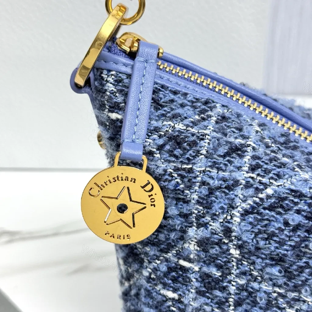 View 5 of Denim Texture Mini Shoulder Bag with Gold Chain - Designer-Inspired Compact Bag