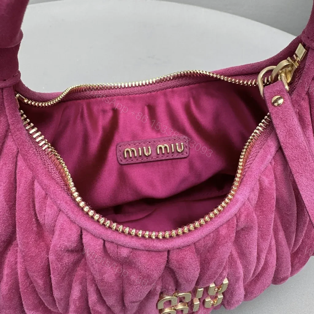 View 2 of Velvet Mini Bag: Fuchsia, Gold Logo, Top-Handle Style