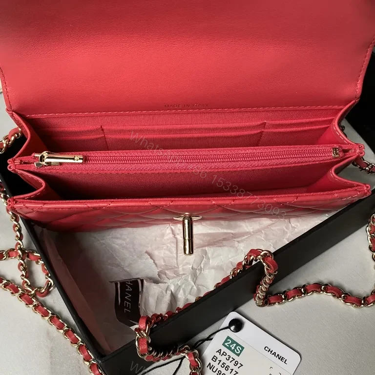 View 2 of Vibrant Quilted Red Shoulder Bag with Chain-Detail