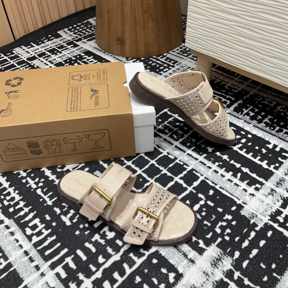 View 6 of 高仿Dior*D-Avenue系列KCO198圓頭塔扣一字拖鞋米色免檢版