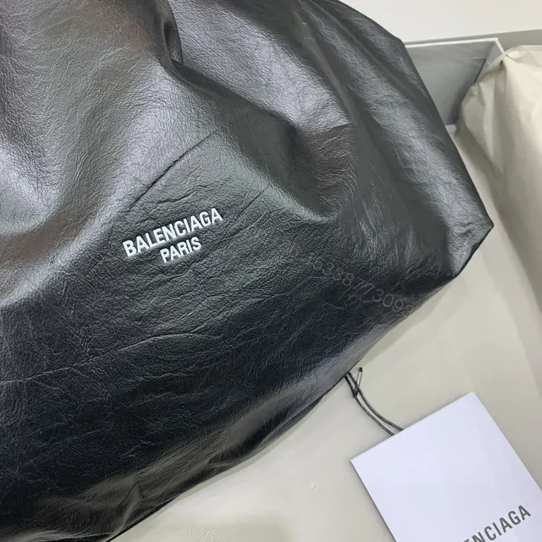 View 4 of Black Leather Balenciaga-Inspired Tote with Gold Chain Handle