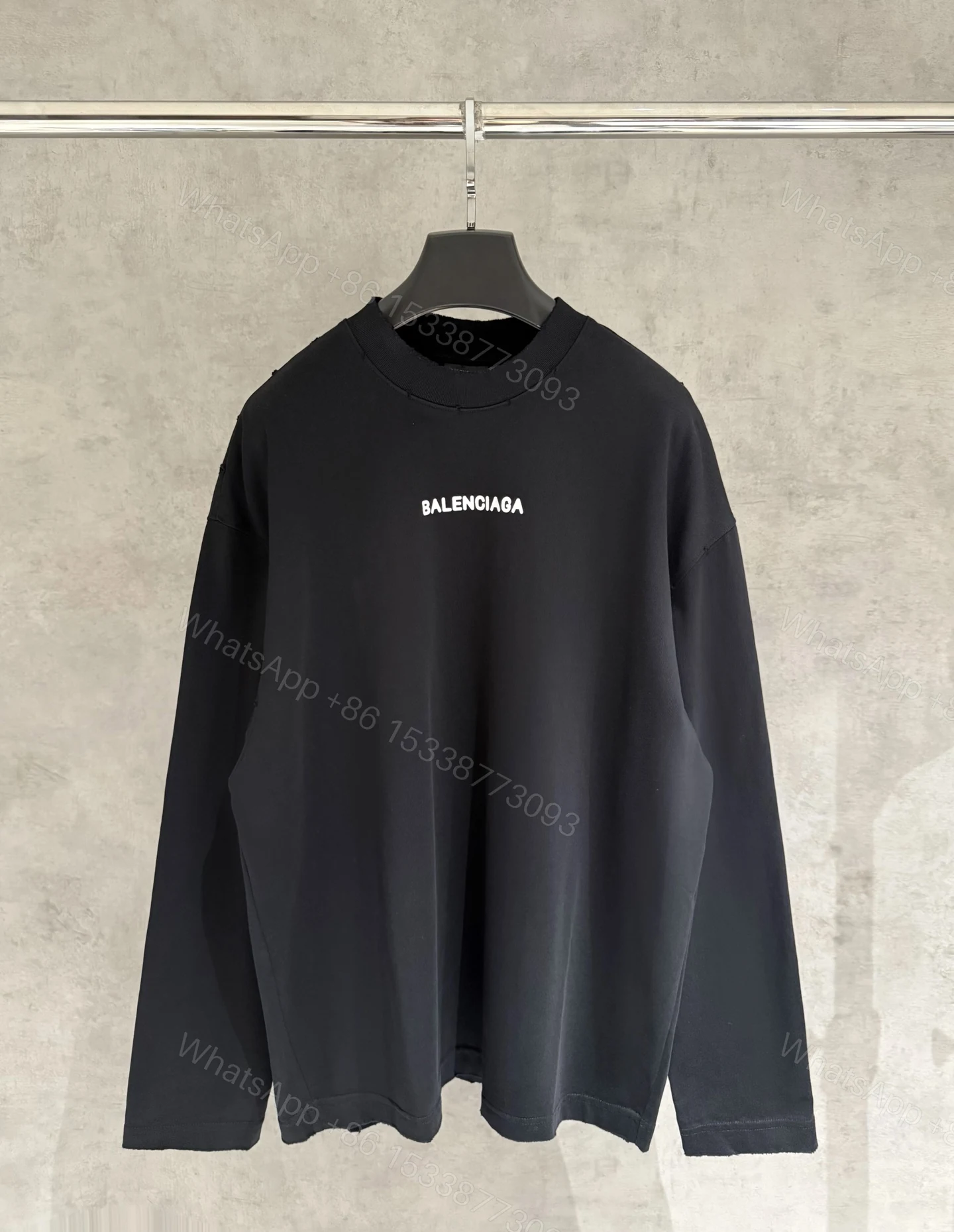Balenciaga 高仿男士破損LOGO長袖T恤 微刷破設計秋冬風格款 — view 1