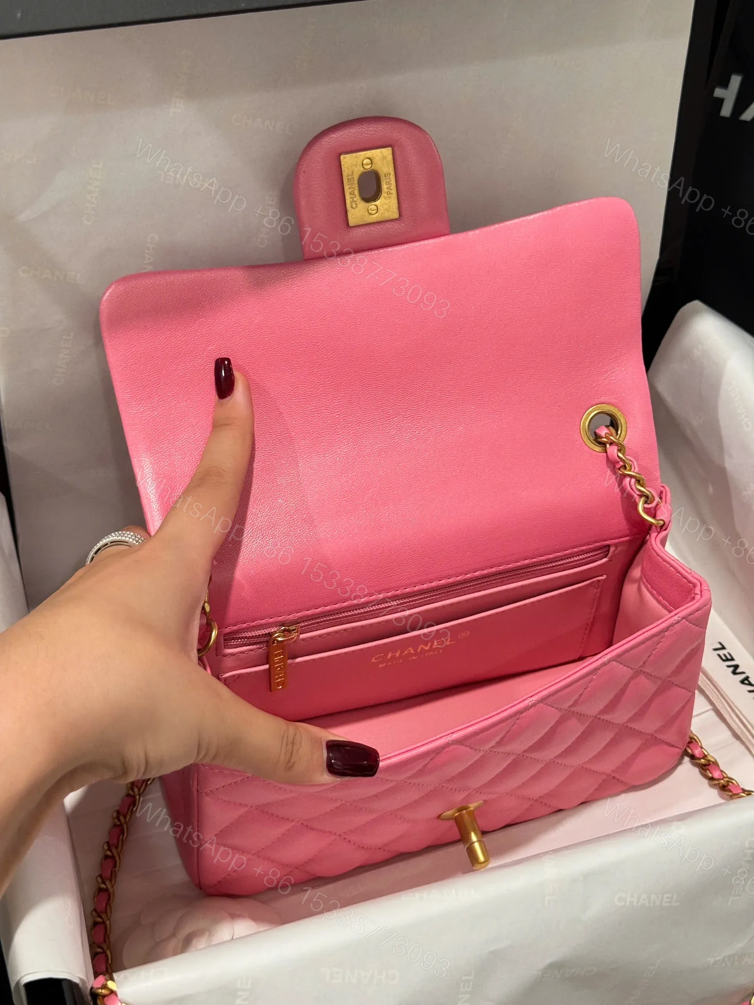 View 3 of Chanel Classic Bell Bag Like Auth Handbags Bink Lock Gold Smooth Leather 20cm
