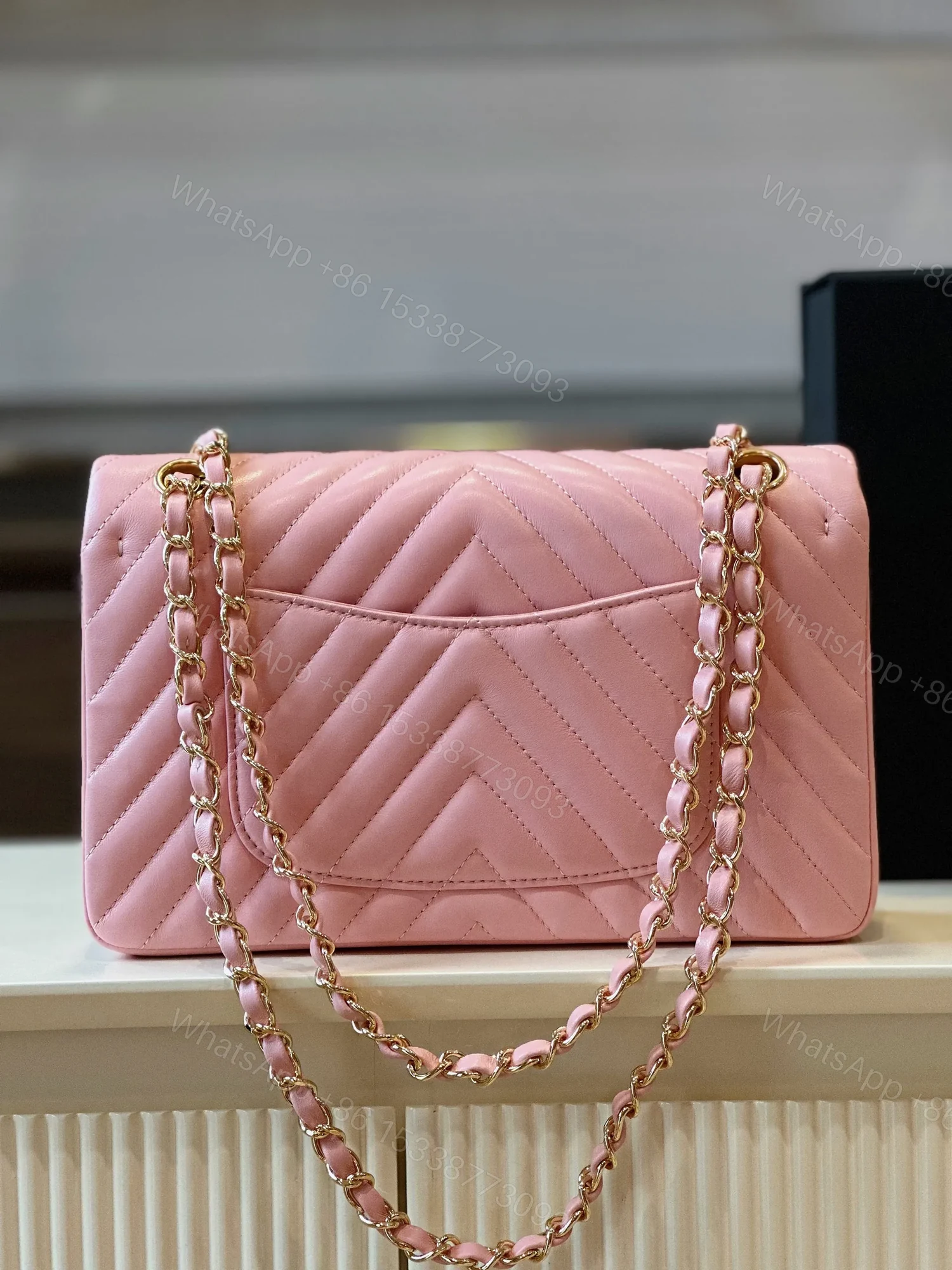 View 8 of Chanel Classic Handbags V-Pattern Pink Lock Gold 23cm