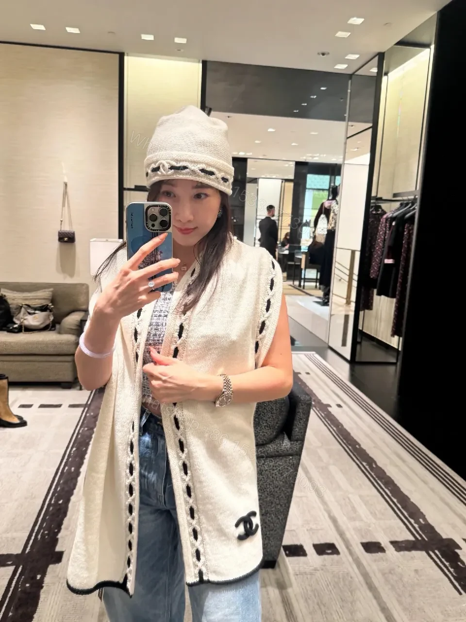 View 5 of Chic Knit Set: White with Black Stitch, Cozy Luxe