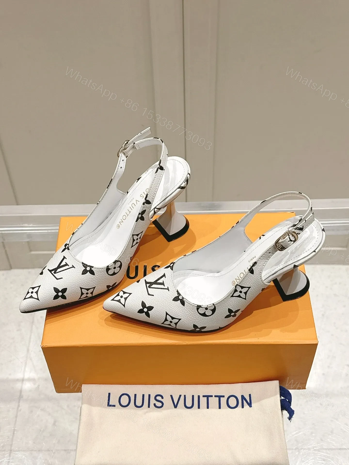 View 4 of LV Women White Leather Monogram Slingback Heels