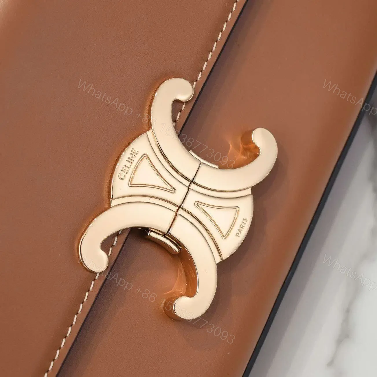 View 2 of Celine Triomphe Brown Handbag Super Premium Super Smooth Leather 20x12cm