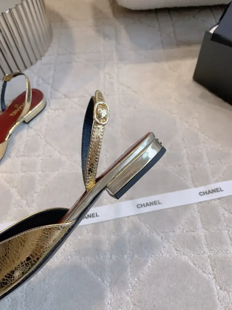 View 3 of Metallic Gold Floral Slingbacks – Open-Back Heel, Lux Comfort