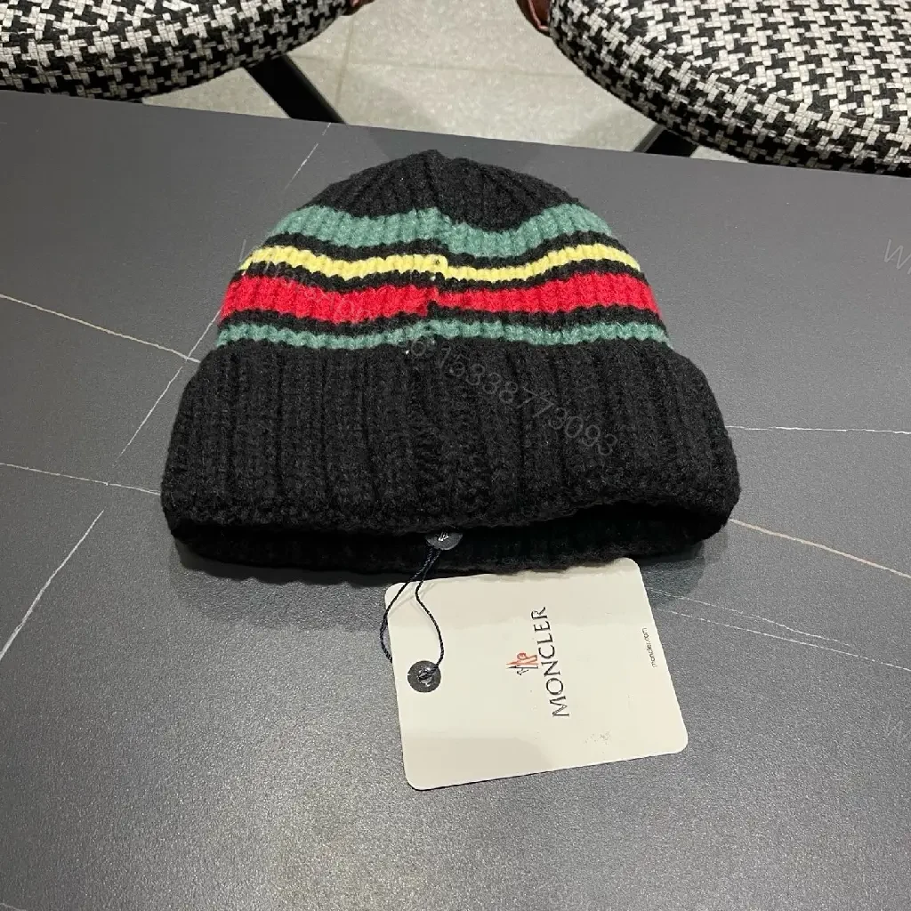 View 2 of Color-block Knit Beanie with Subtle Logo Cap