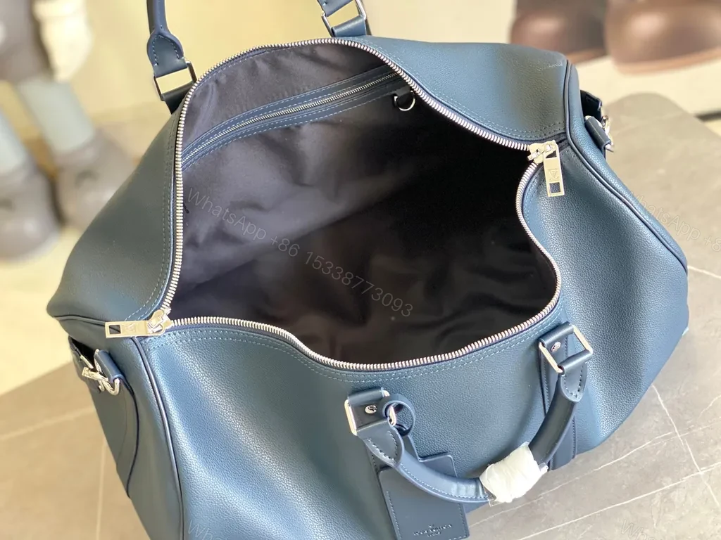 View 7 of Bold Blue Duffle Bag: Pebble Leather-Inspired Luxury Carryall