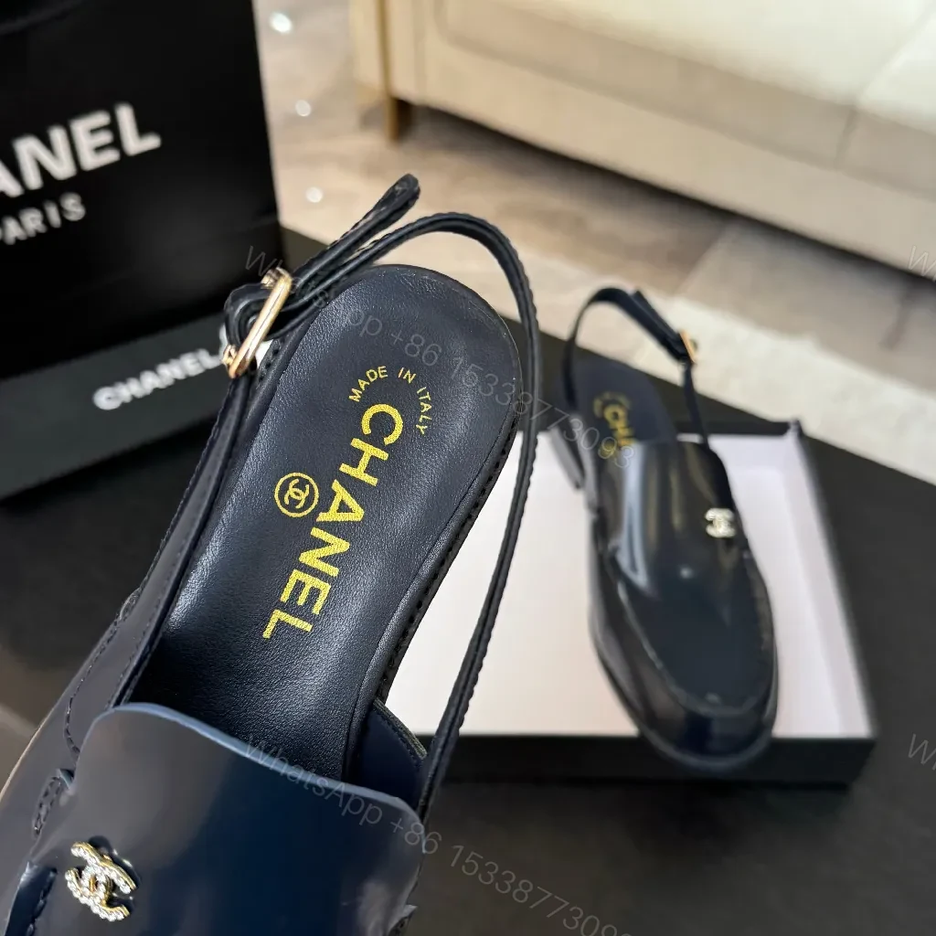 View 5 of Navy Patent Slingback Loafers: Luxe Monogram Detail