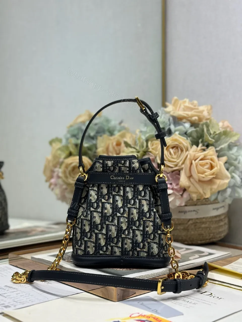 View 3 of Black Leather Monogram Mini Bag: Gold Hardware, Structured, Compact