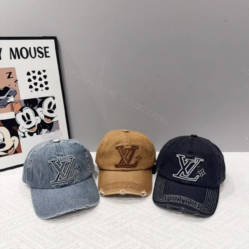 View 3 of Textured Denim Cap: Monogram Contrast, Distressed Luxury Cap