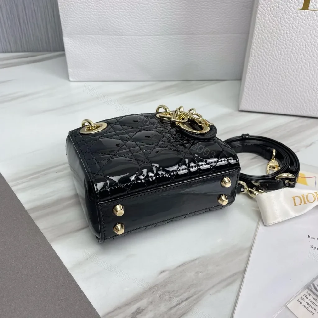 View 3 of Glossy Patent Top-Handle Bag – Gold Charm Accent, Mini Luxe