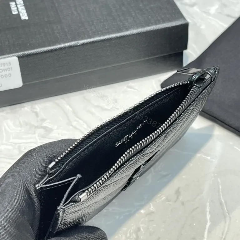 View 8 of Sleek Calfskin Quilted Card Holder â€“ YSL Monogram