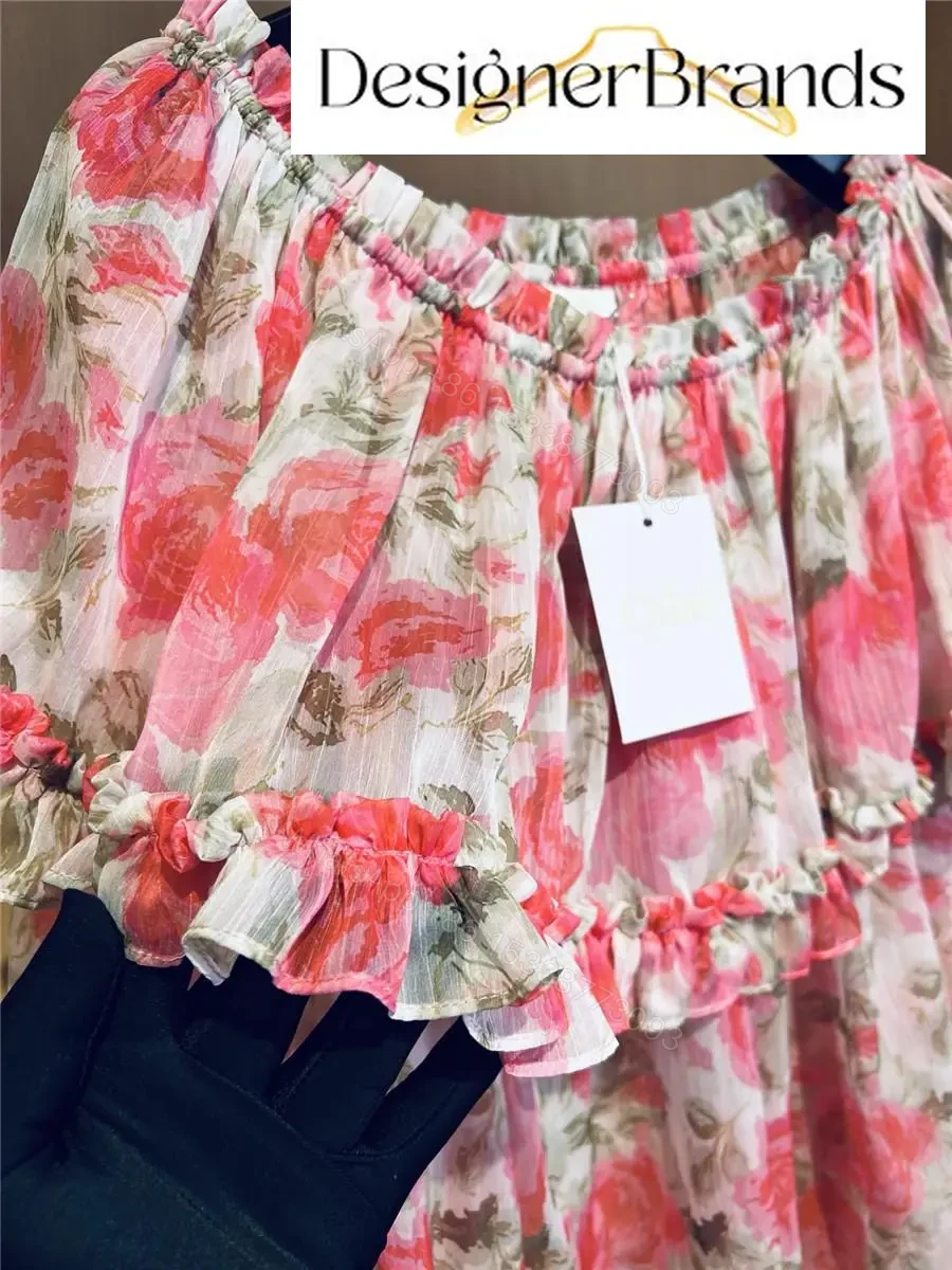 View 5 of Chloe Pink Rose-Print Off-the-Shoulder Top