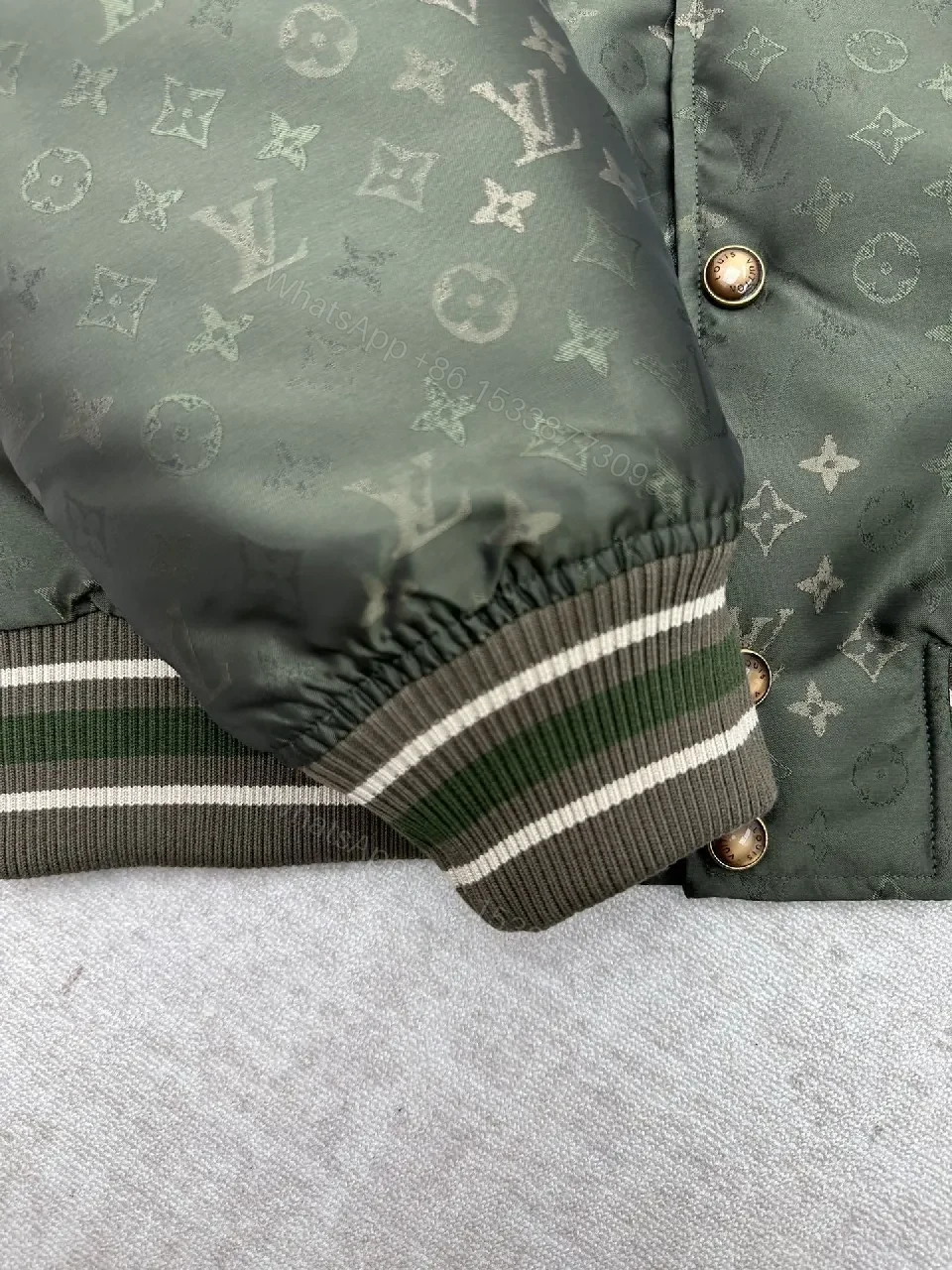 View 4 of Olive Green Monogram Bomber: Modern Utility Jacket