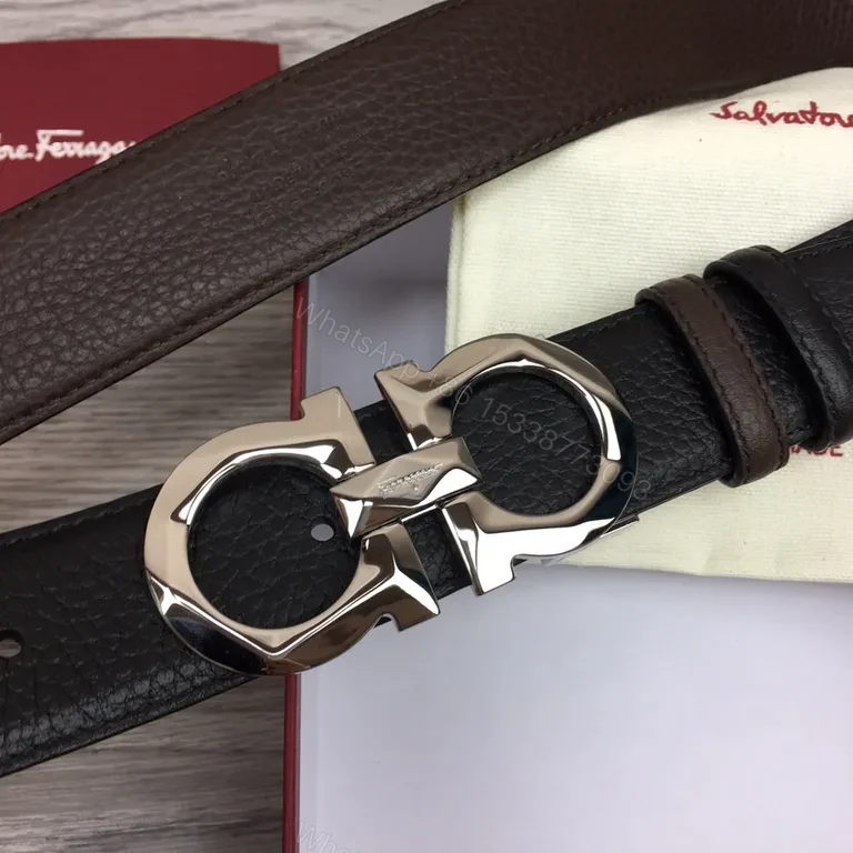 View 5 of Bold Gancini Belt with Silver Buckle - Ferragamo Signature Leather Belt