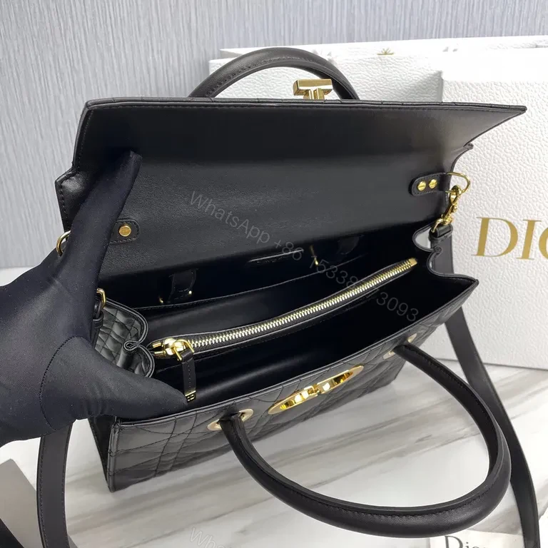 View 2 of Black Leather Quilted Handbag with Gold Dior Emblem - Luxury Everyday