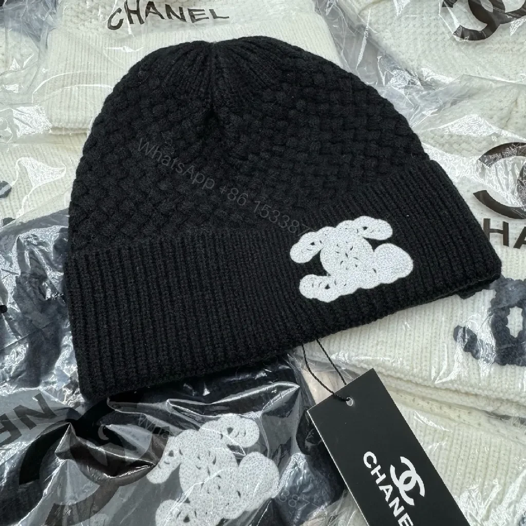 View 8 of Cozy Knit Beanie - Premium Logo Embroidery, Black/Off-White, Urban Luxe