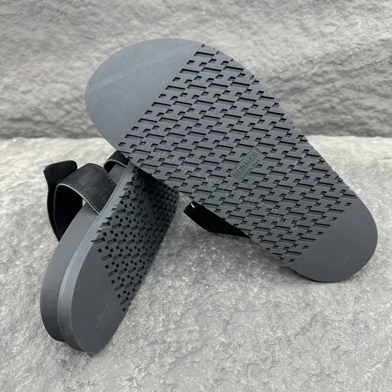 View 2 of Minimalist Black Suede Sandals with Cut-Out Detail - Hermes-Inspired