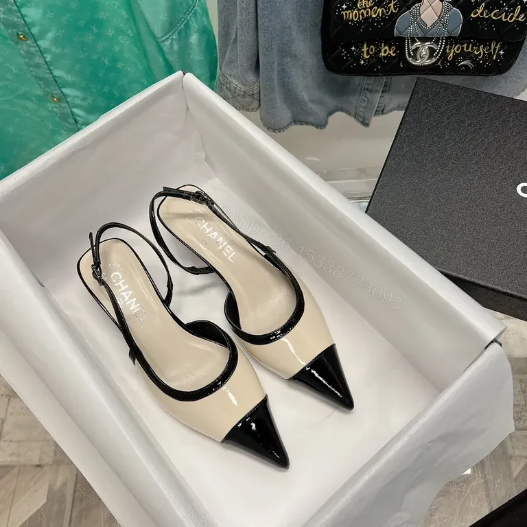 Two-Tone Chanel-Inspired Pointed-Toe Slingbacks — view 1